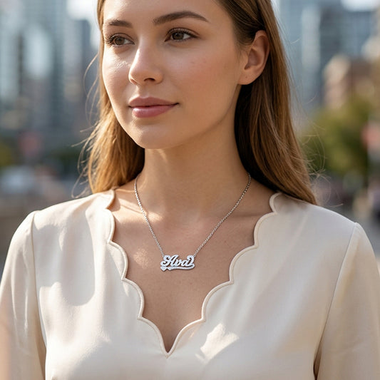 High Polished Sterling Silver Nameplate Necklace