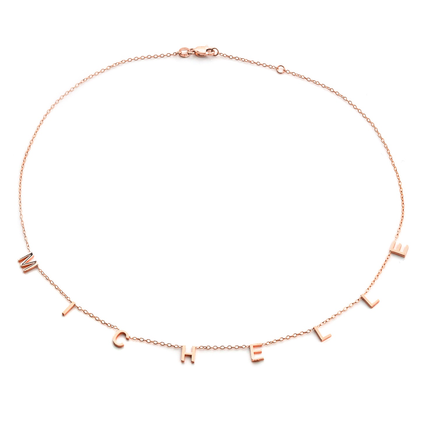 14K Solid Gold Block Text Name in a Station Necklace | 6mm Tall