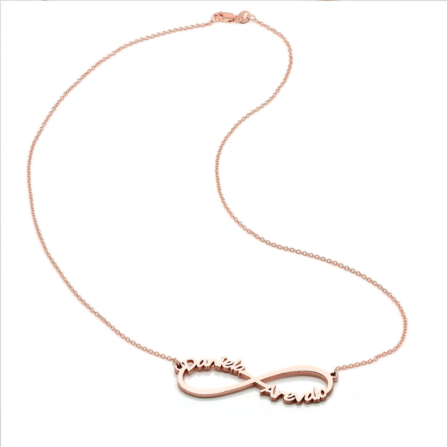 14K Gold Infinity Charm Necklace with Custom 2 Names