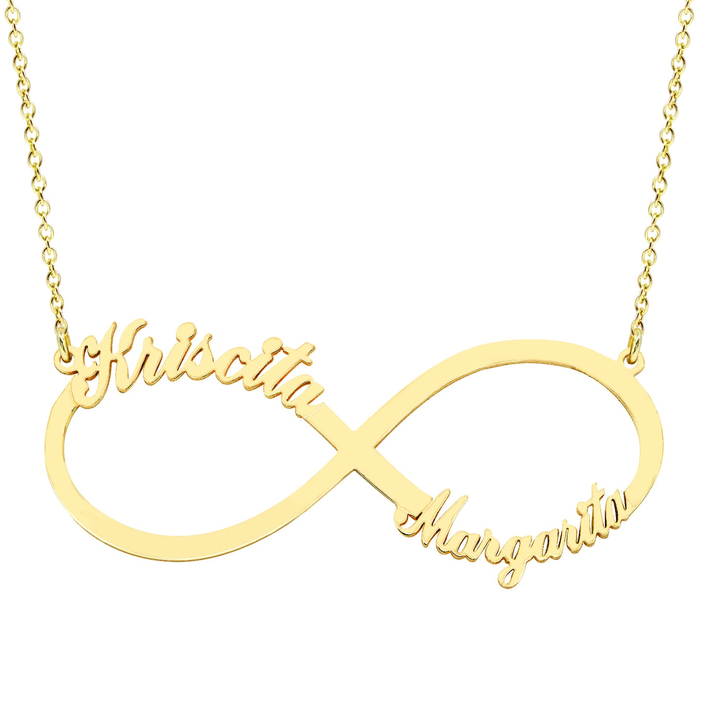 Personalized Two-Name Infinity Necklace in Solid 14k Gold | Available in 3 Sizes and 3 Gold Colors! - Elegant Creations NYC