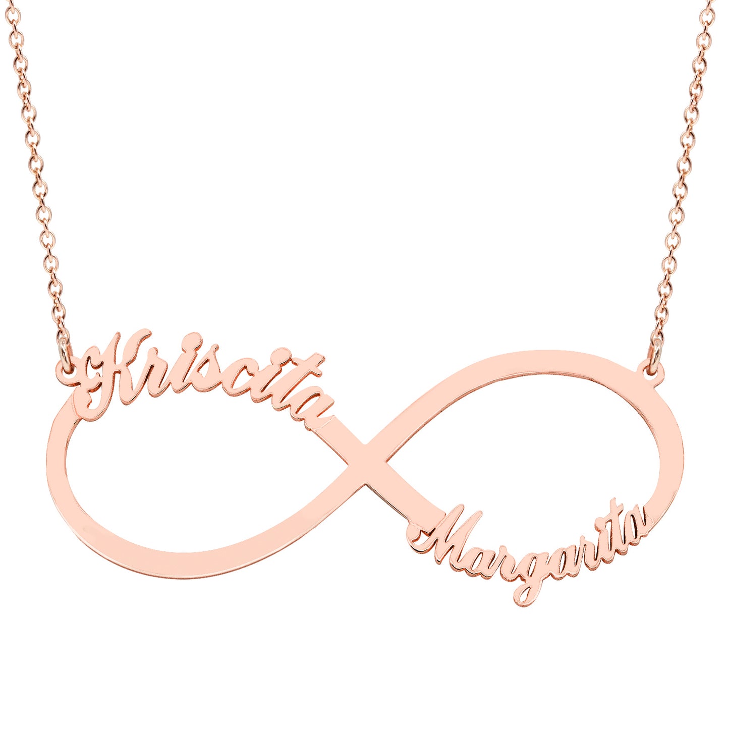 Personalized Two-Name Infinity Necklace in Solid 14k Gold | Available in 3 Sizes and 3 Gold Colors!