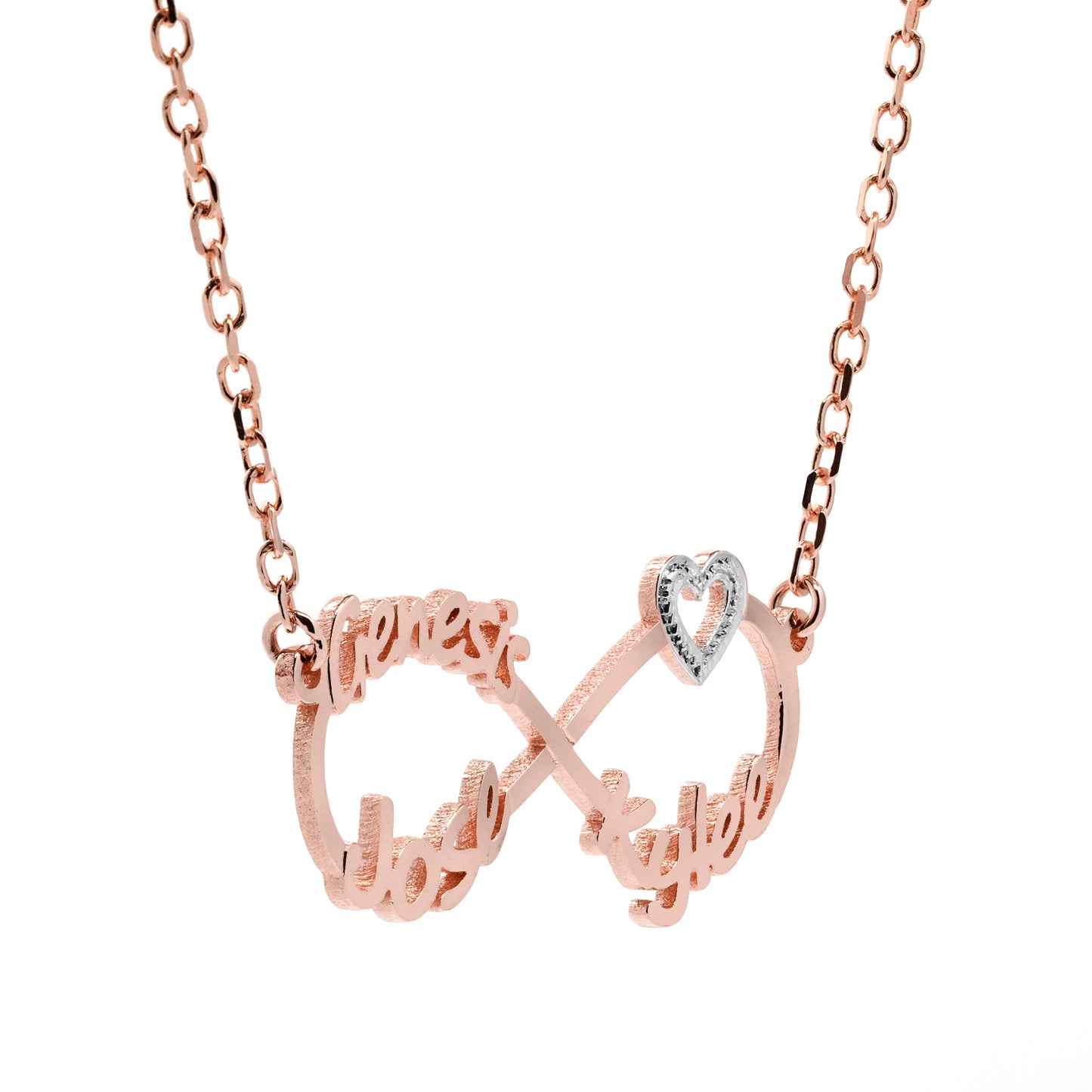 14K Gold Open Heart and Infinity Charm Necklace with 3 Custom Names