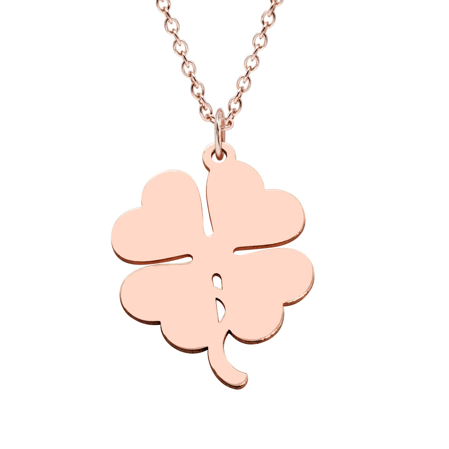 14K Gold Engravable Four Leaf Clover Pendant Charm with Gold Chain