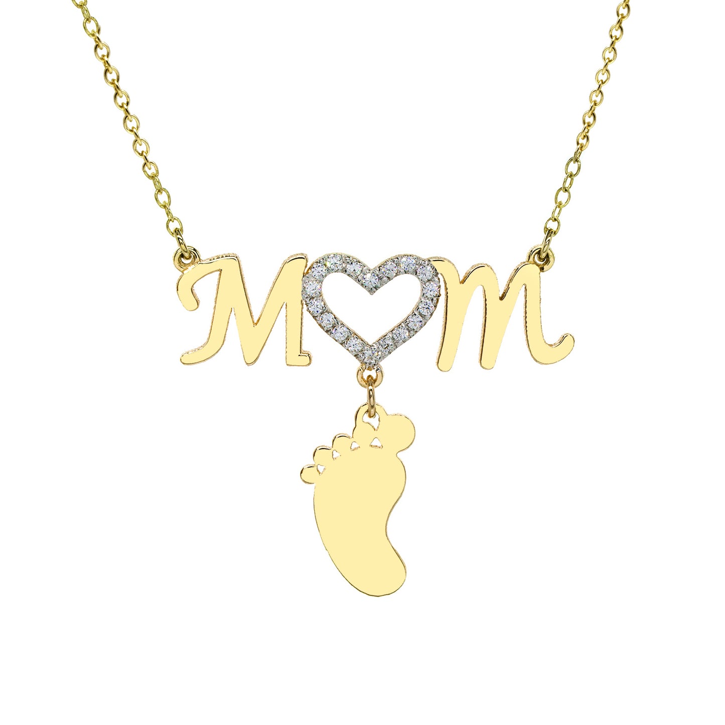 Mom Necklace with 1 to 3 Baby Feet Charms | Engravable