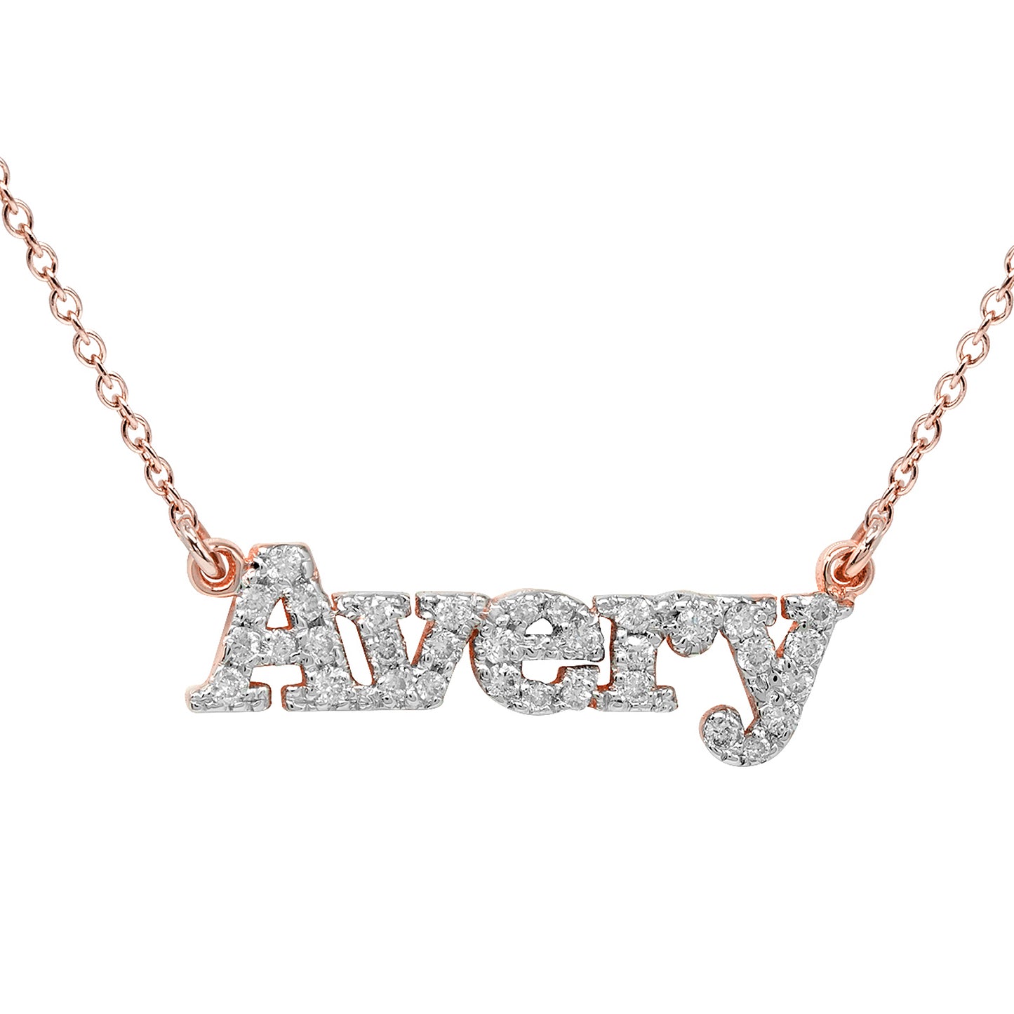 Personalized 14K Gold and Pave Diamonds Block Text