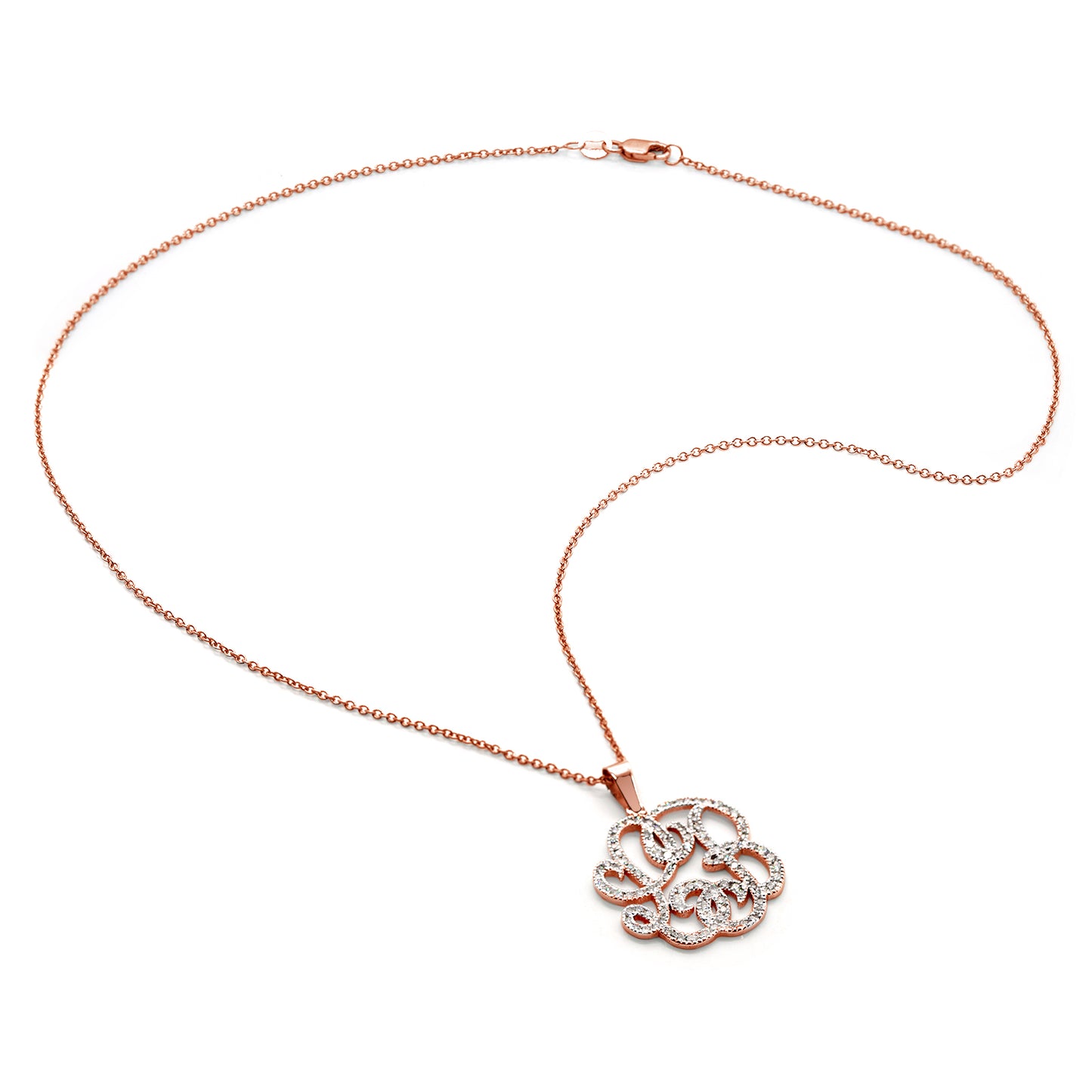 Personalized 1.00" 14k Gold and Diamonds Script Monogram Necklace