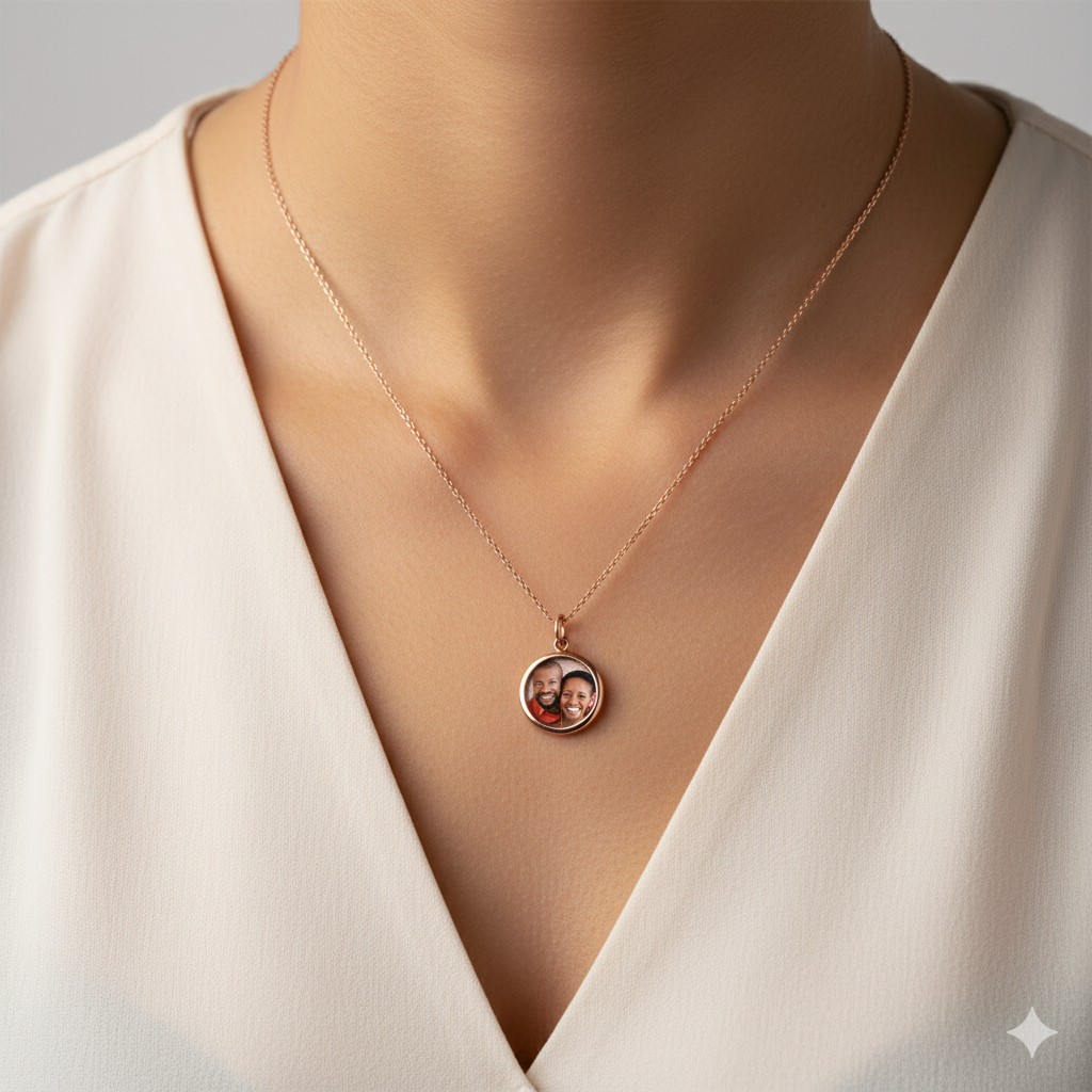 Custom Round Photo Necklace – Personalized Picture Pendant with HD Laser Engraving & Crystal Protection - Memorial Necklace