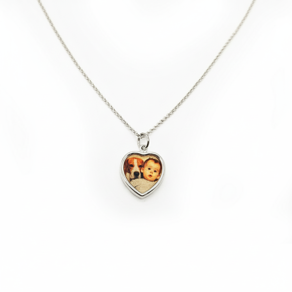 Custom Heart Photo Necklace – Personalized Picture Pendant with HD Laser Engraving & Crystal Protection - Memorial Necklace