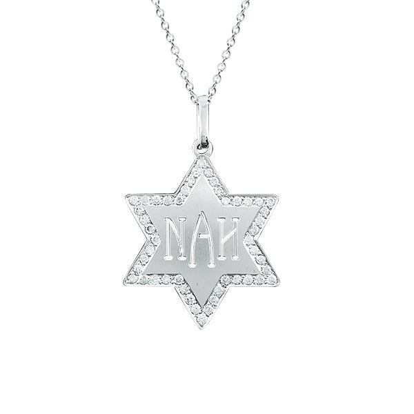 Custom Necklace with Monogram Pendant of Star of David in 14K Gold and Diamonds - Elegant Creations NYC