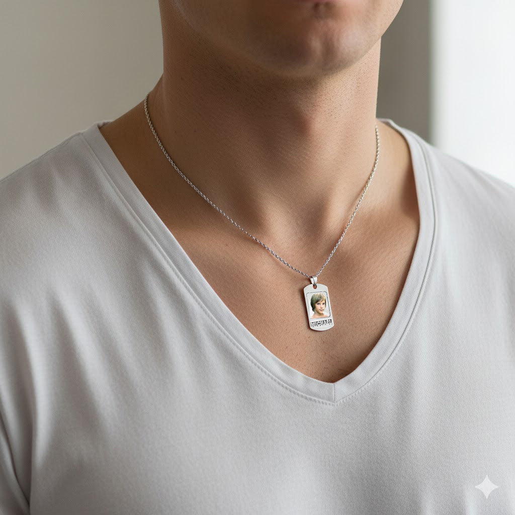 14K Gold Photo Pendant Dog Tag Personalized with the Name of your Choice.