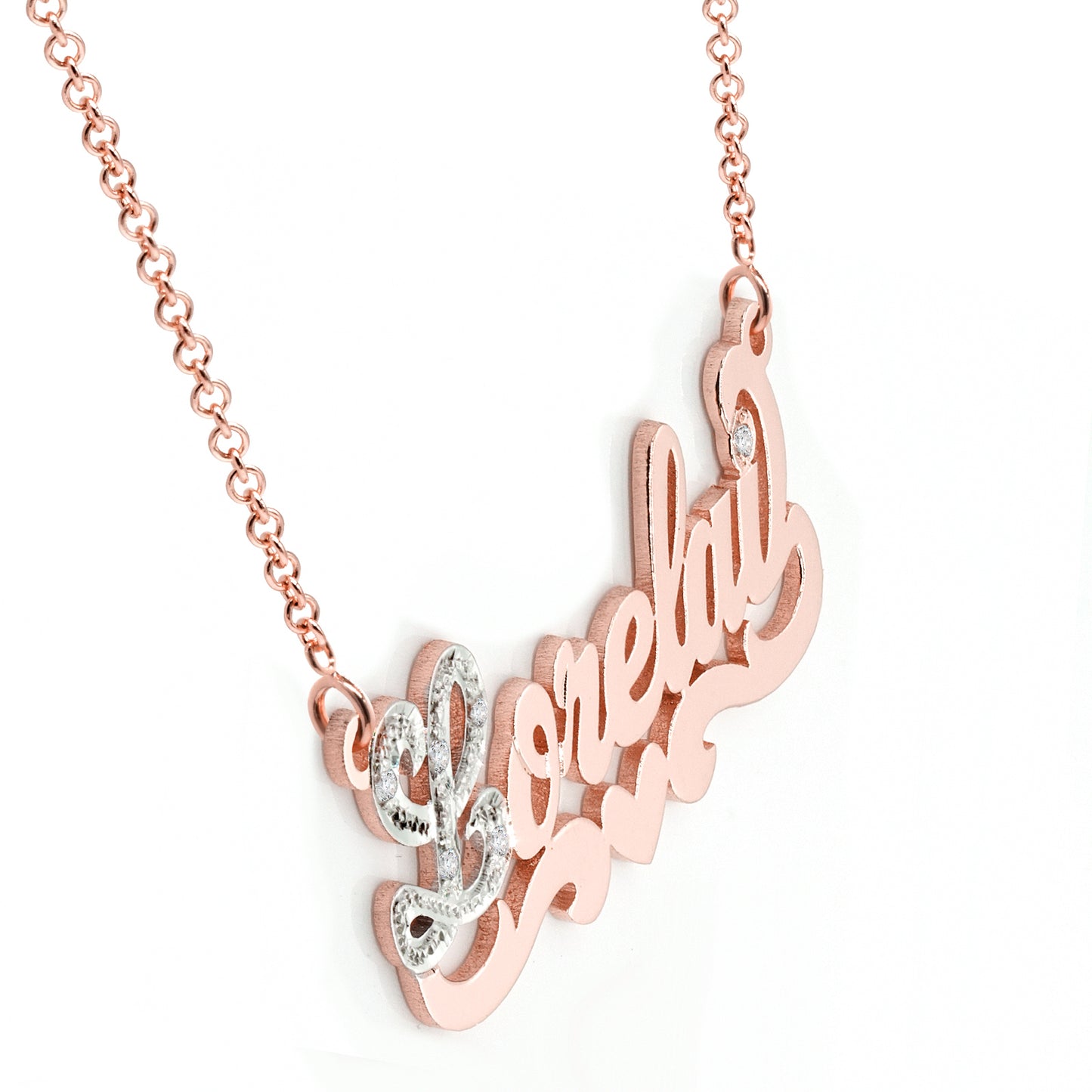 Personalized 14K Solid Gold Name Plate with Diamonds on First Initial plus an Accent Diamond