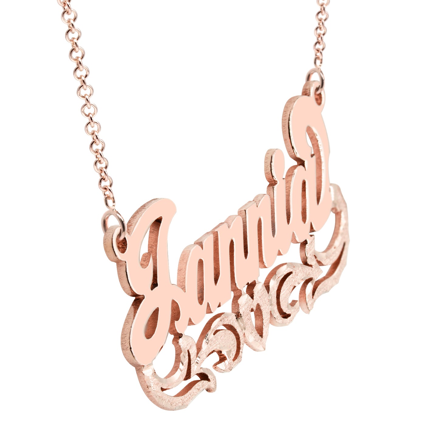 Solid 14K Gold Nameplate with Florentine Finish and High Polish