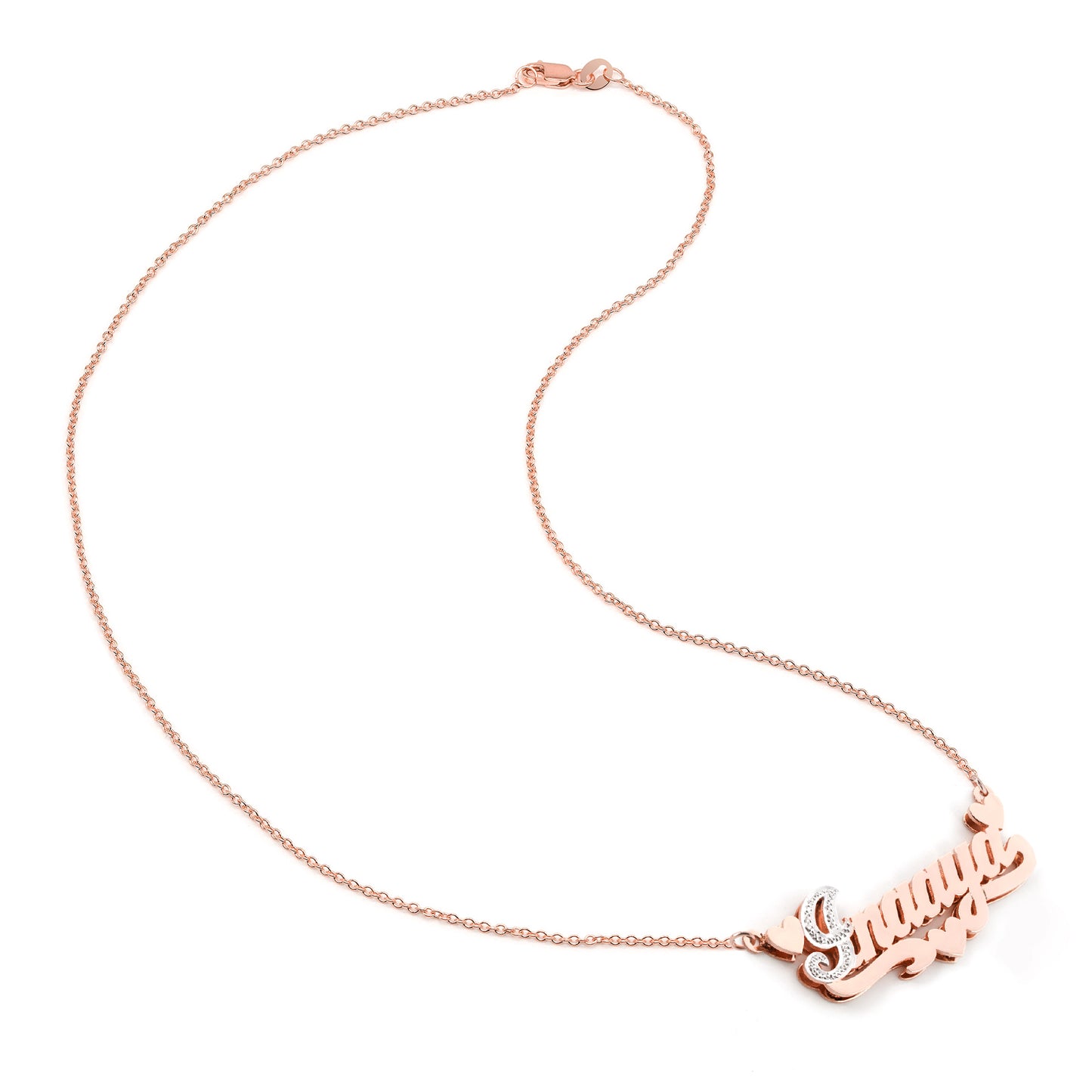 Personalized Shadow Box Name Plate with First Initial Rhodium Sparkled in 14K Gold