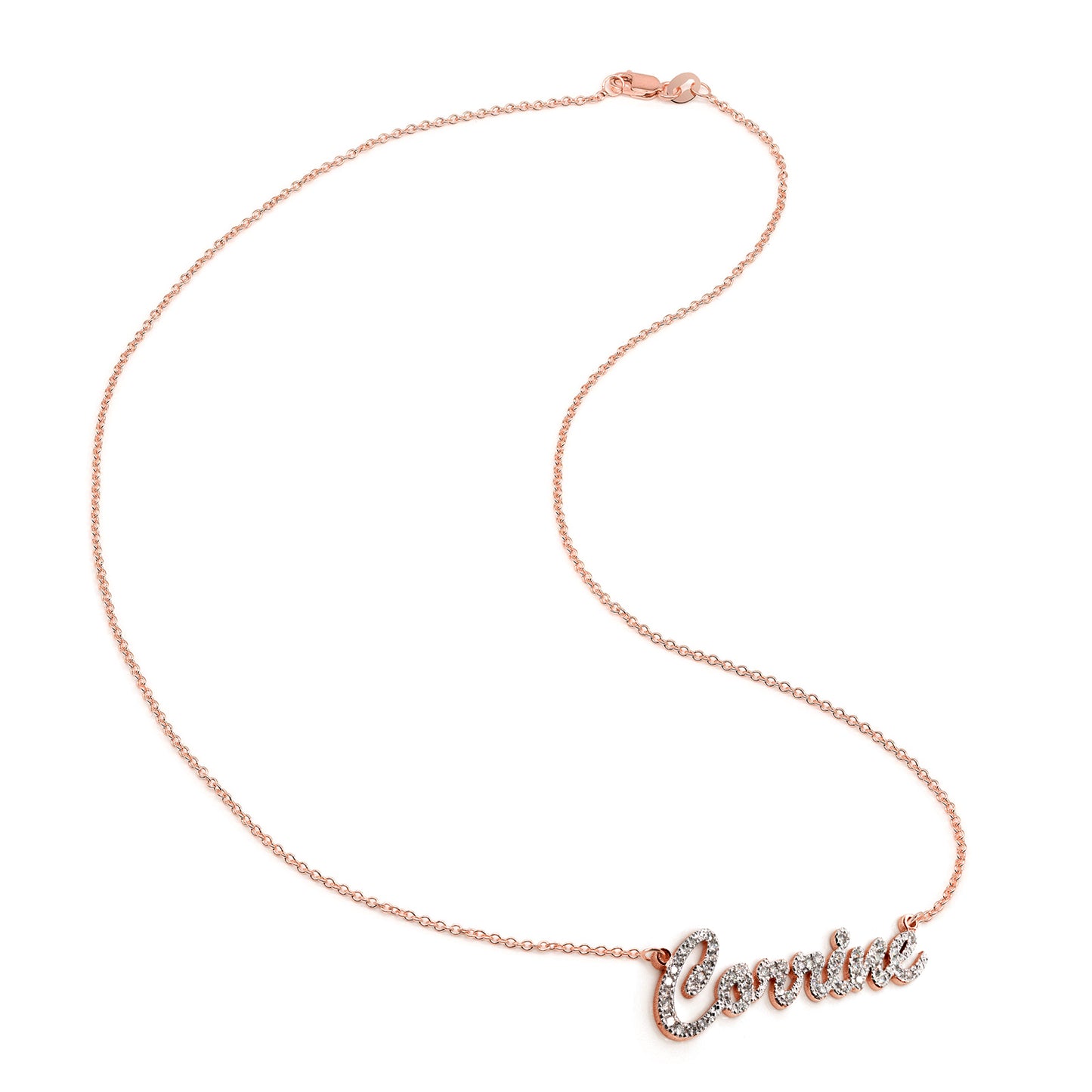 Personalized All Diamonds and 14kt. Gold Script Nameplate Necklace