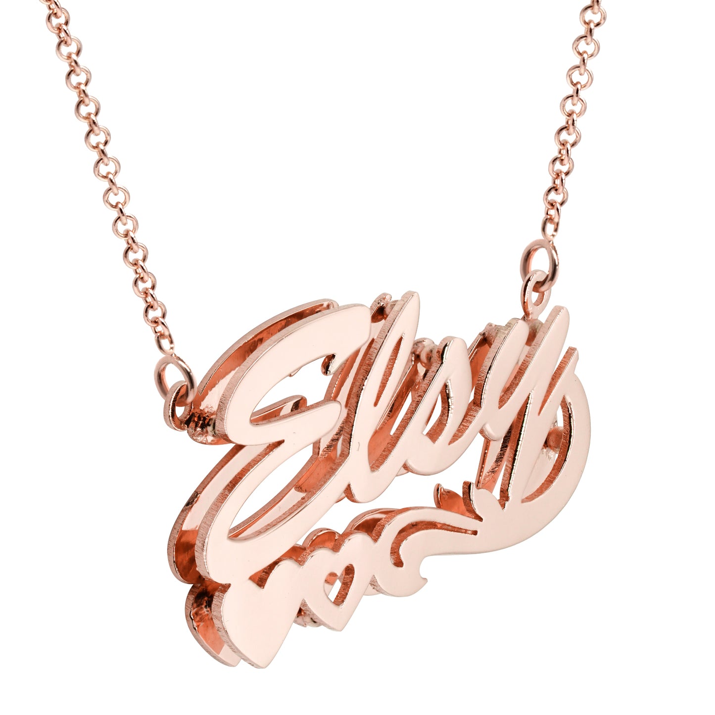 14K Gold Name Plate with Hearts Necklace featuring Second Layer Shadow