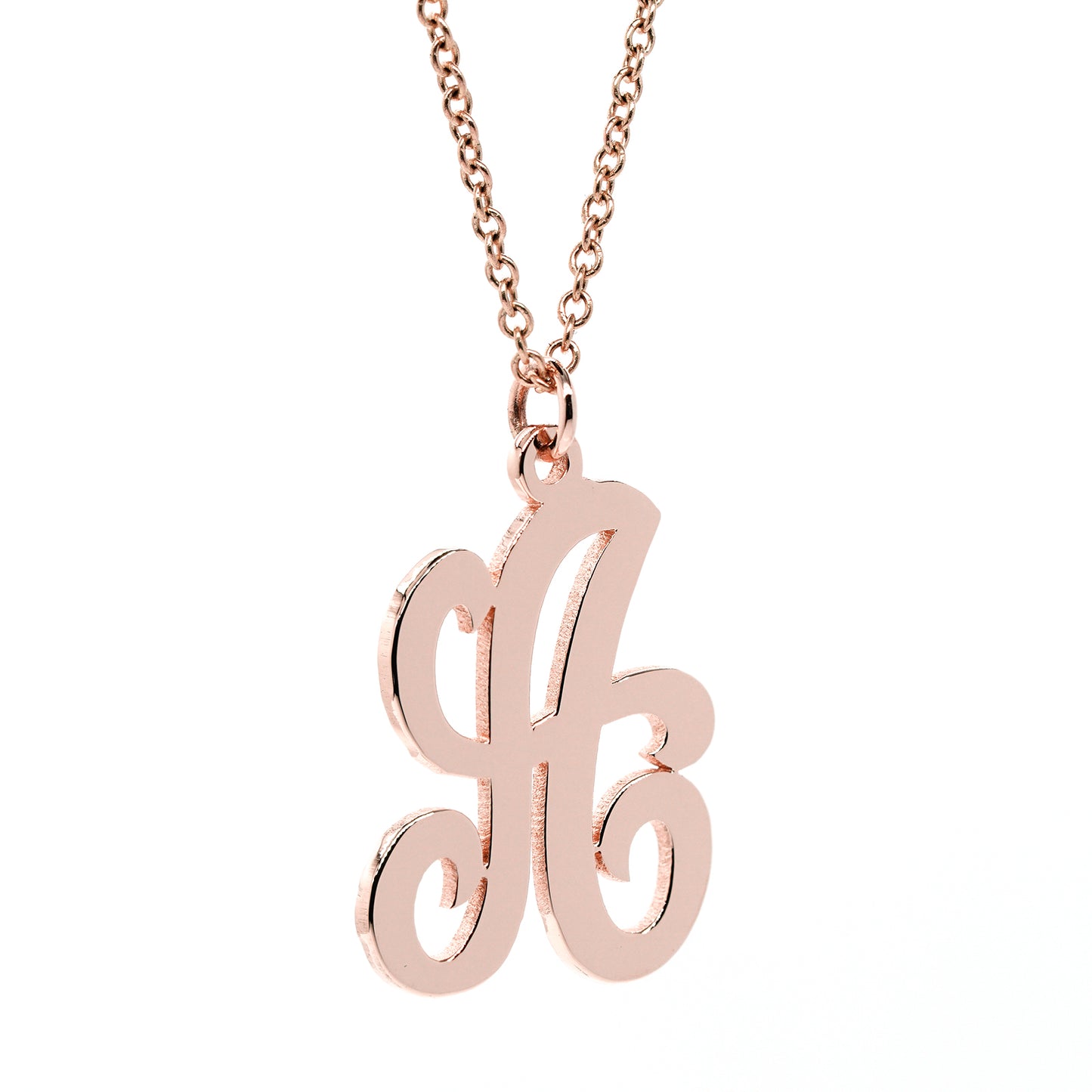 Personalized Script Monogram Pendant in High Polished 14K Gold.