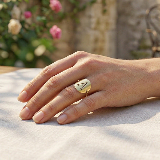 Personalized 14k Gold Single Punchout Block Initial Wire Ring with Matte Finish