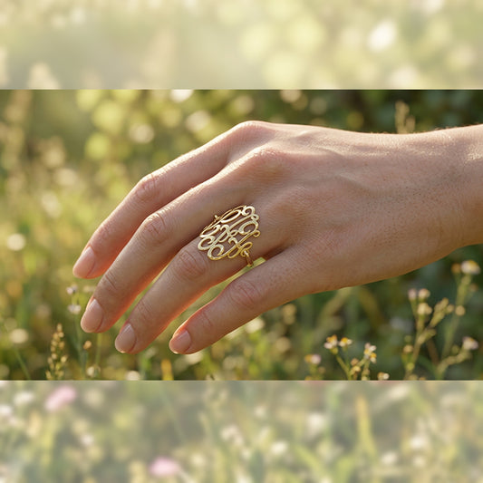 Personalized 14k Gold with 3 Script Initials Monogram Ring