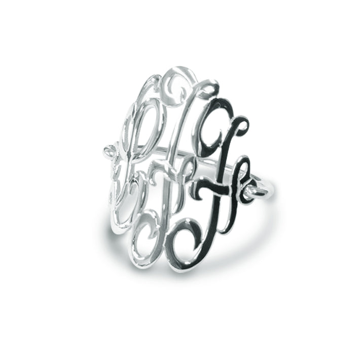 Personalized 14k Gold with 3 Script Initials Monogram Ring - Elegant Creations NYC