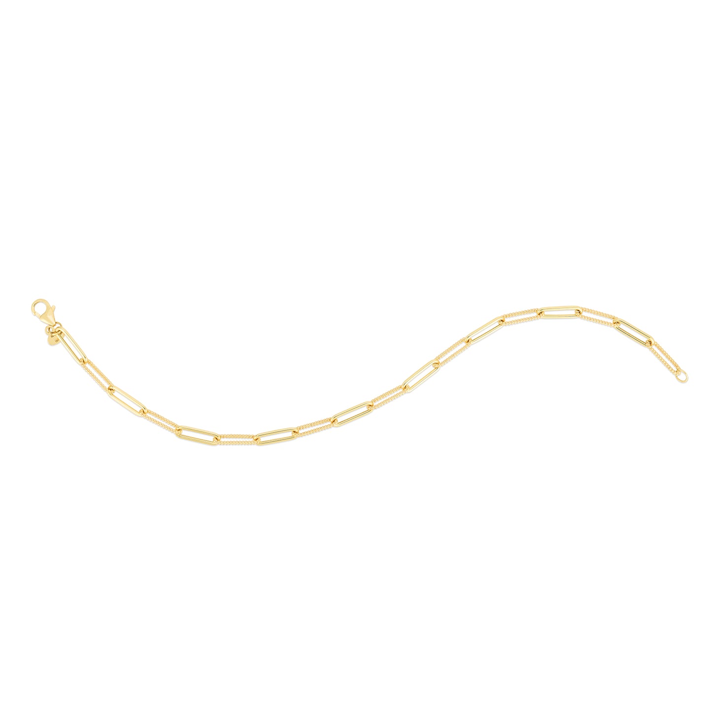14K Yellow Gold Textured Paperclip Bracelet with Pear Shaped Lobster Clasp