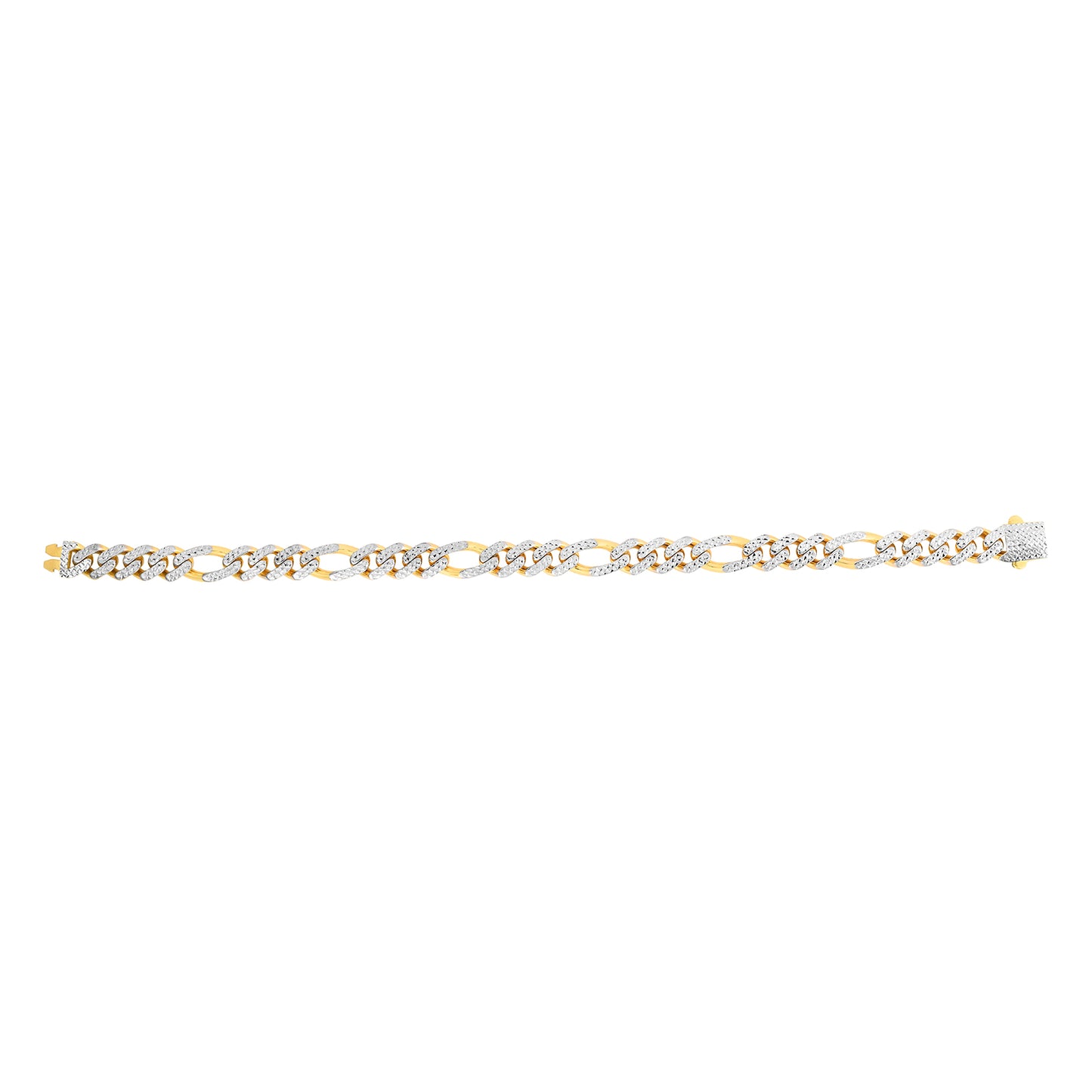 14K Yellow Gold White Pave Monaco Figaro Bracelet