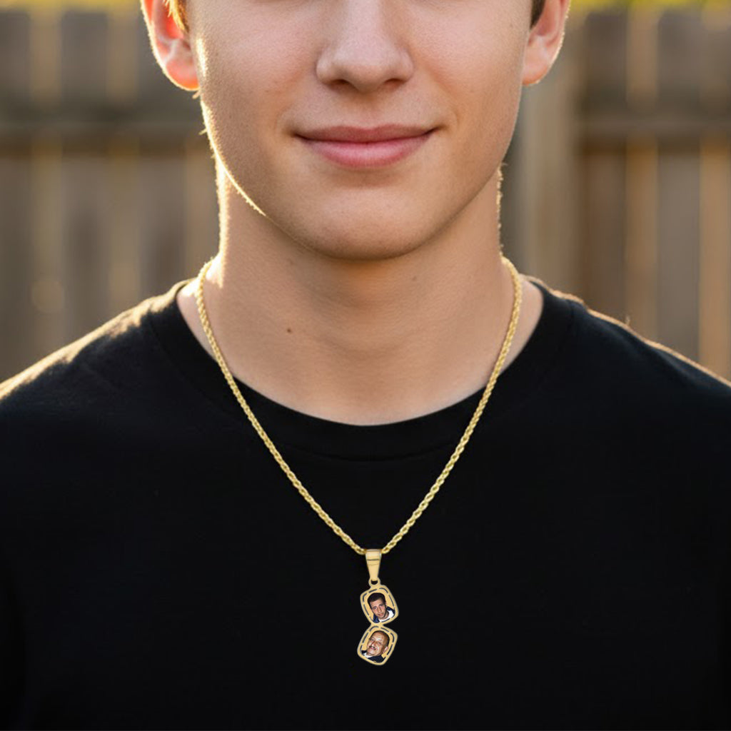 14K Gold Rounded Rectangle Mother Pendant with Squares Cut Out Picture Pendant