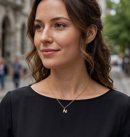 Single Initial Block Pendant in 14K Gold | 14mm