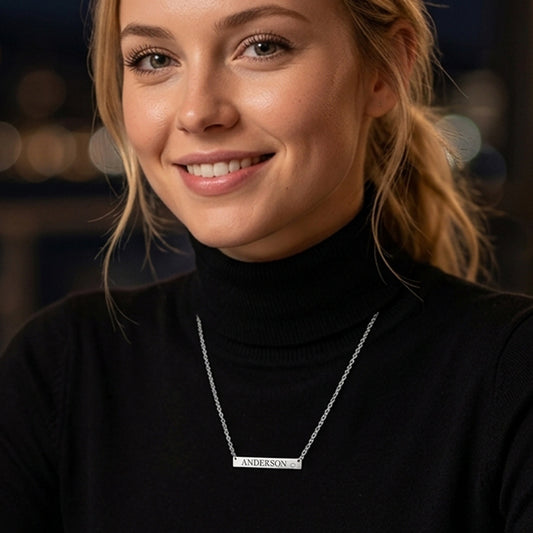 Sterling Silver ID Bar with CZ Accent Necklace