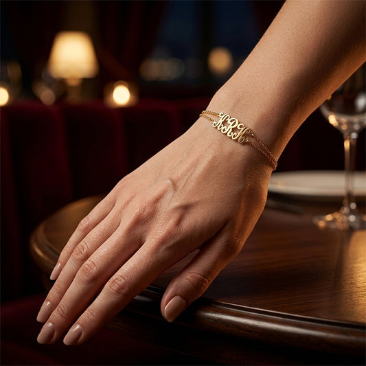 Triple Initial Charm Bracelet with Double Rope Chain in 14K Gold