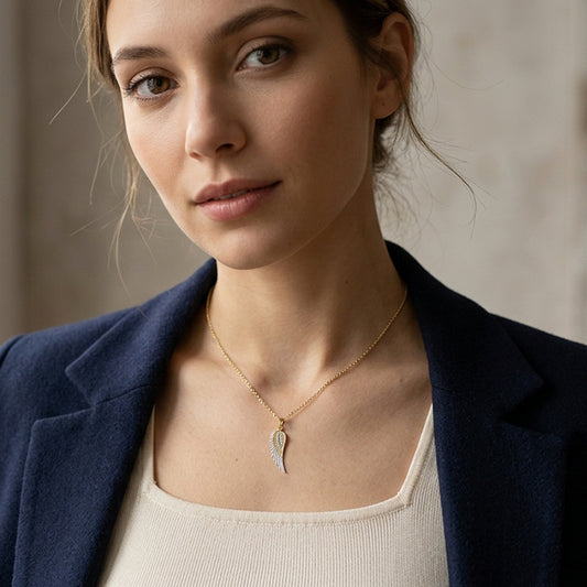 Two Tone 14K Yellow & Gold Angel Wing Charm Pendant Necklace