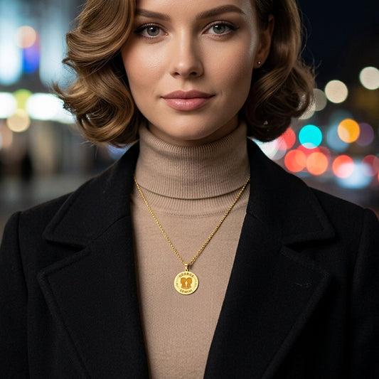 Zodiac Engraved Pendant with Customizable Name in High Polished 14K Gold | 0.75" Gemini