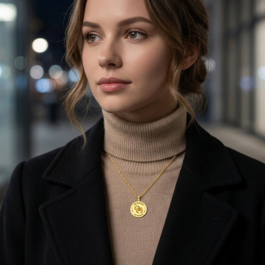 Zodiac Engraved Pendant with Customizable Name in High Polished 14K Gold | 0.75" Scorpio