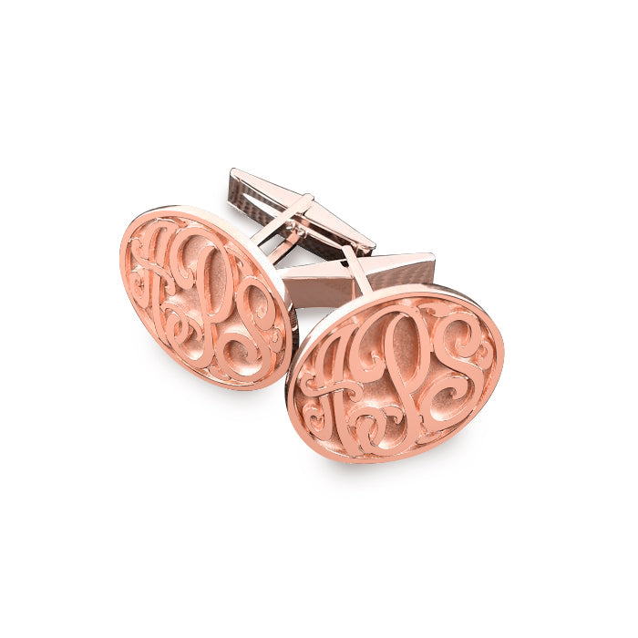 Personalized 14K Gold 3 Initial Monogram Cufflinks