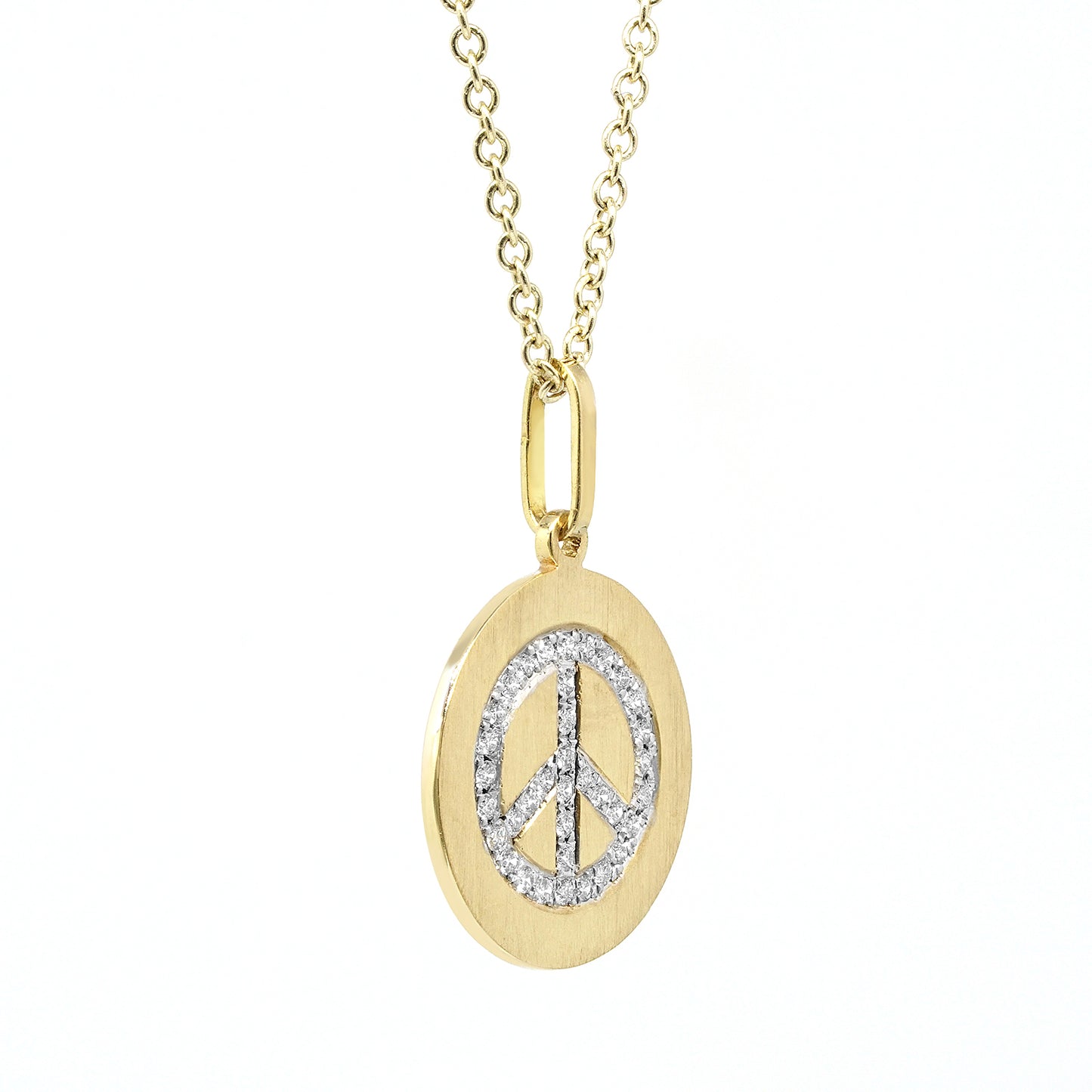 14K Gold Diamond Peace Disc Charm Pendant