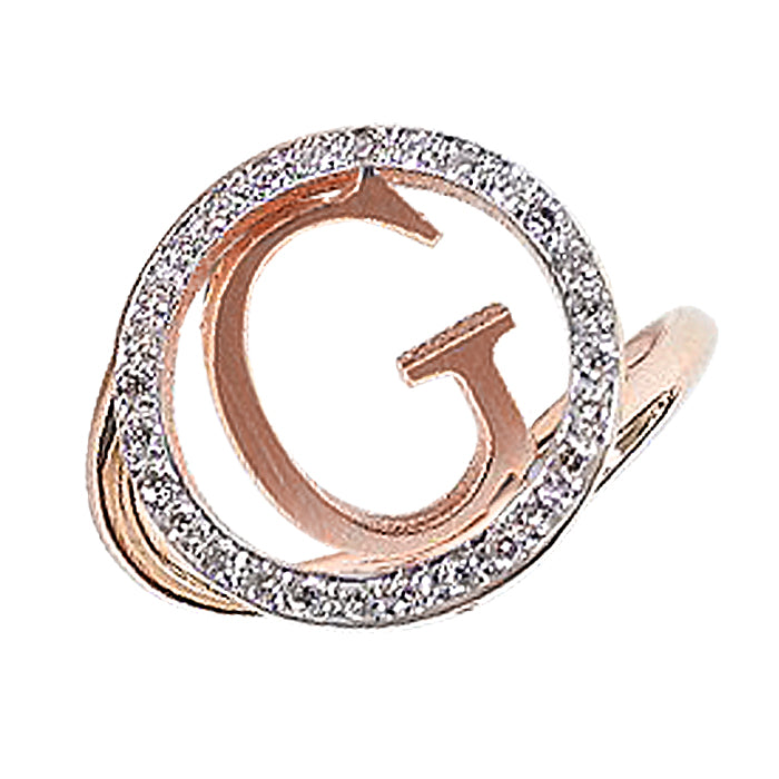 Custom 1 Initial Monogram Ring with Diamond Outline Halo