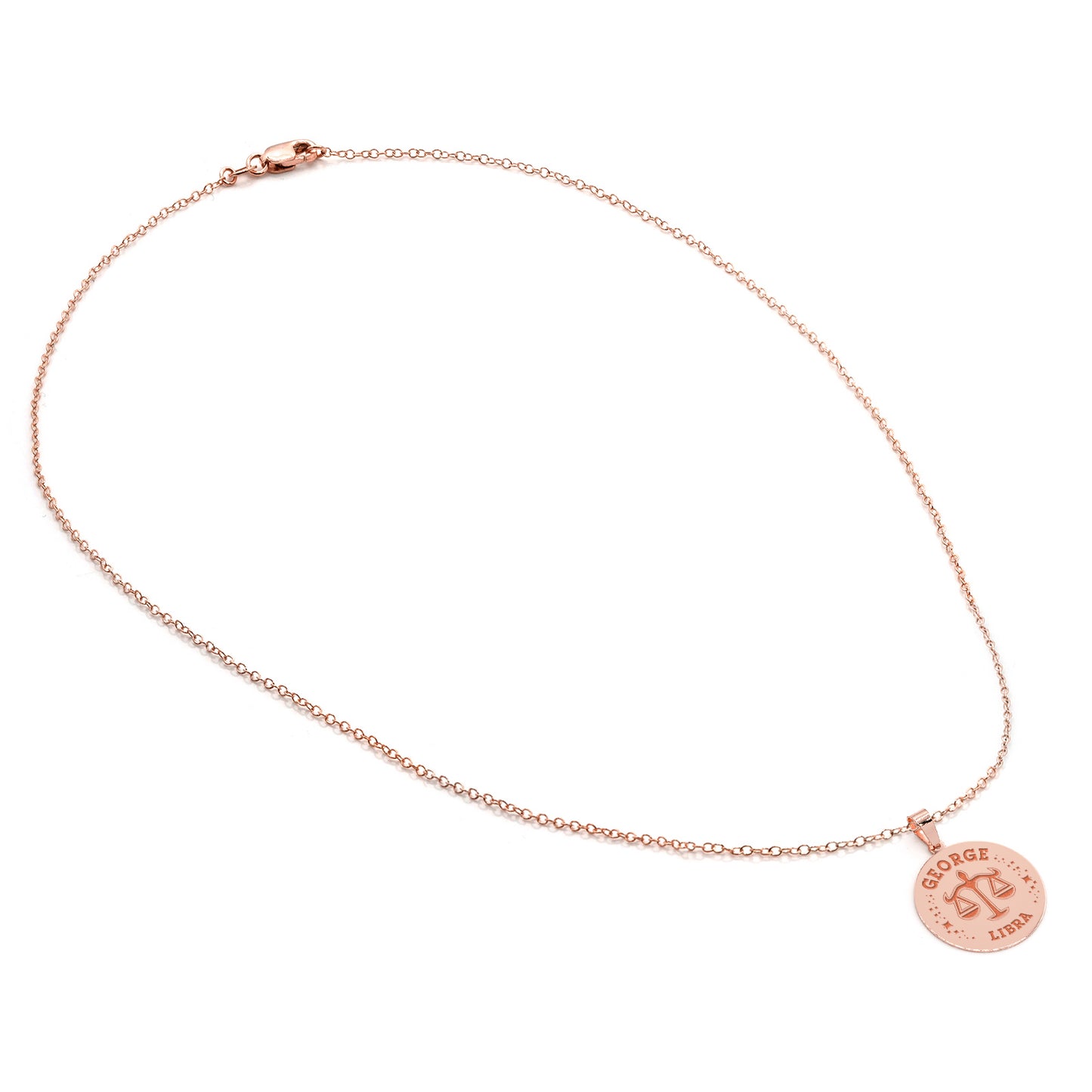 Zodiac Engraved Pendant with Customizable Name in High Polished 14K Gold | 0.75" Libra