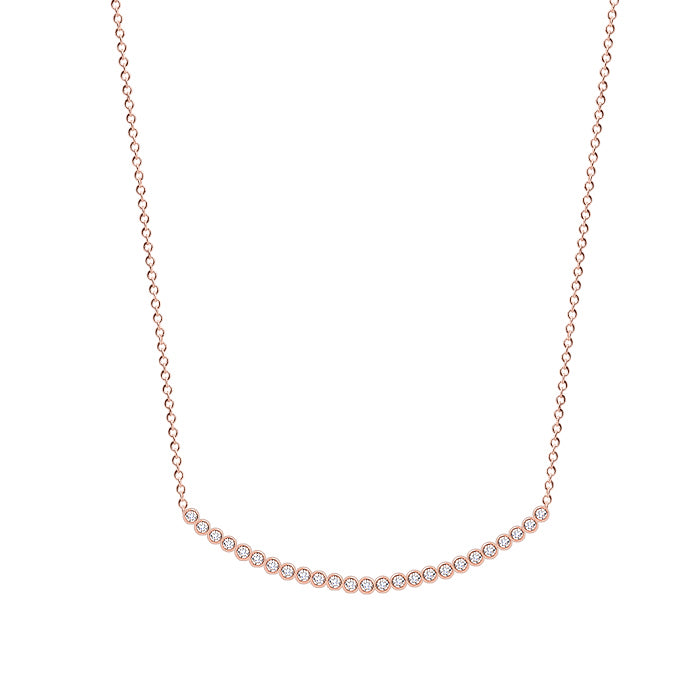 14K Gold and Diamonds Curved Bar Necklace | Available in 3 different sizes