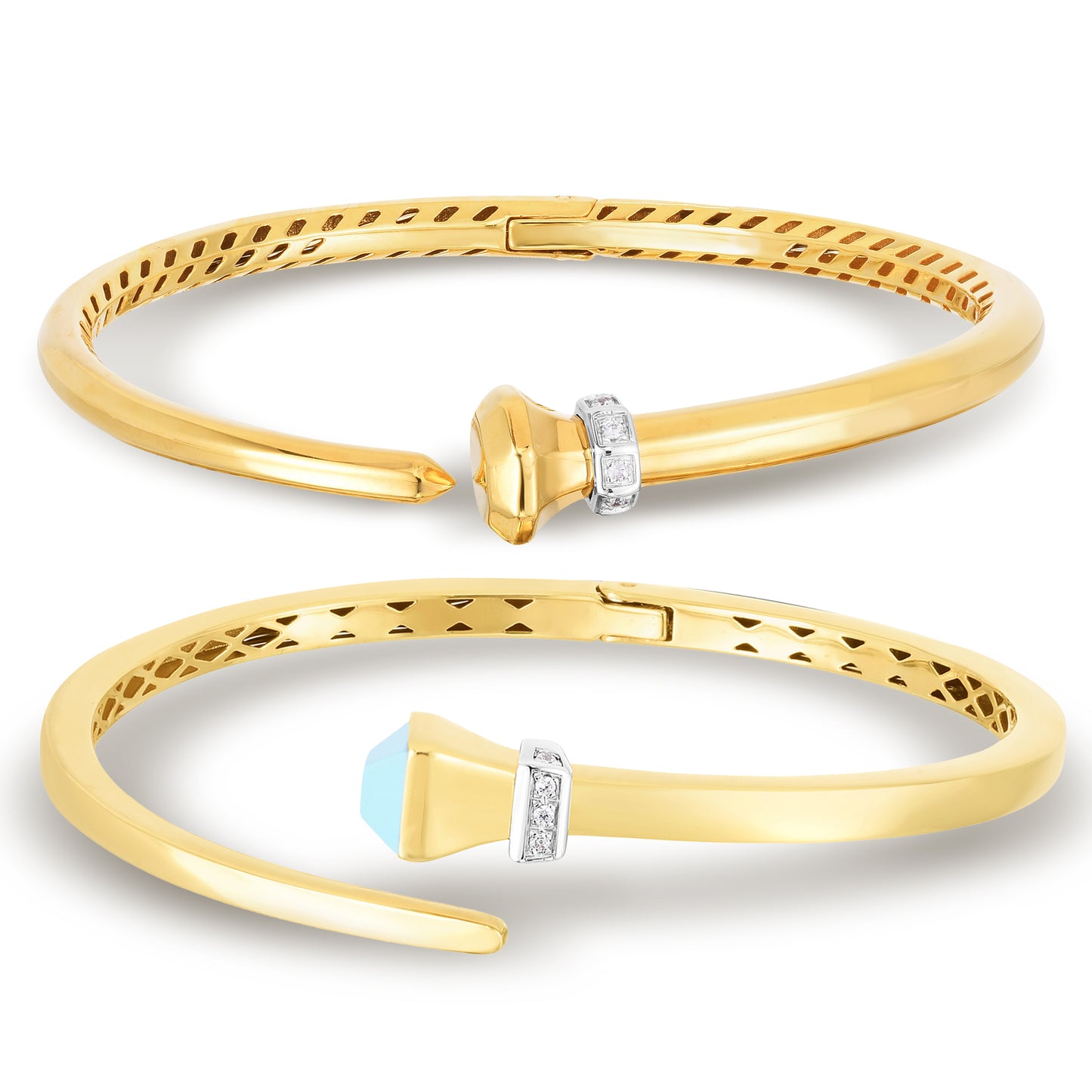14K Gold Diamond Hardware Wrap Bangle with Gemstone Options