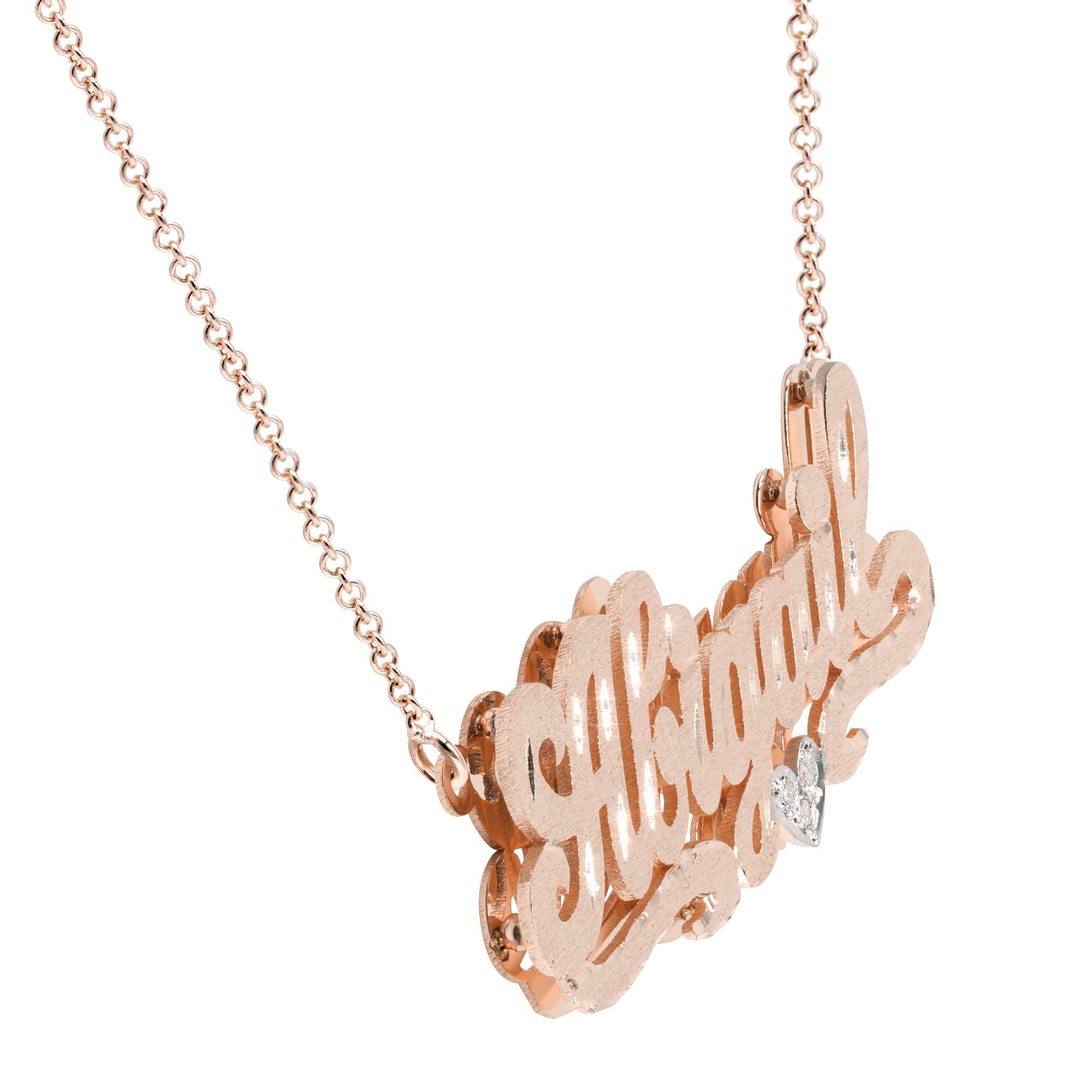 Custom 14kt. Gold Double Plate Name Necklace with Diamond Sparkle | Florentine Finish