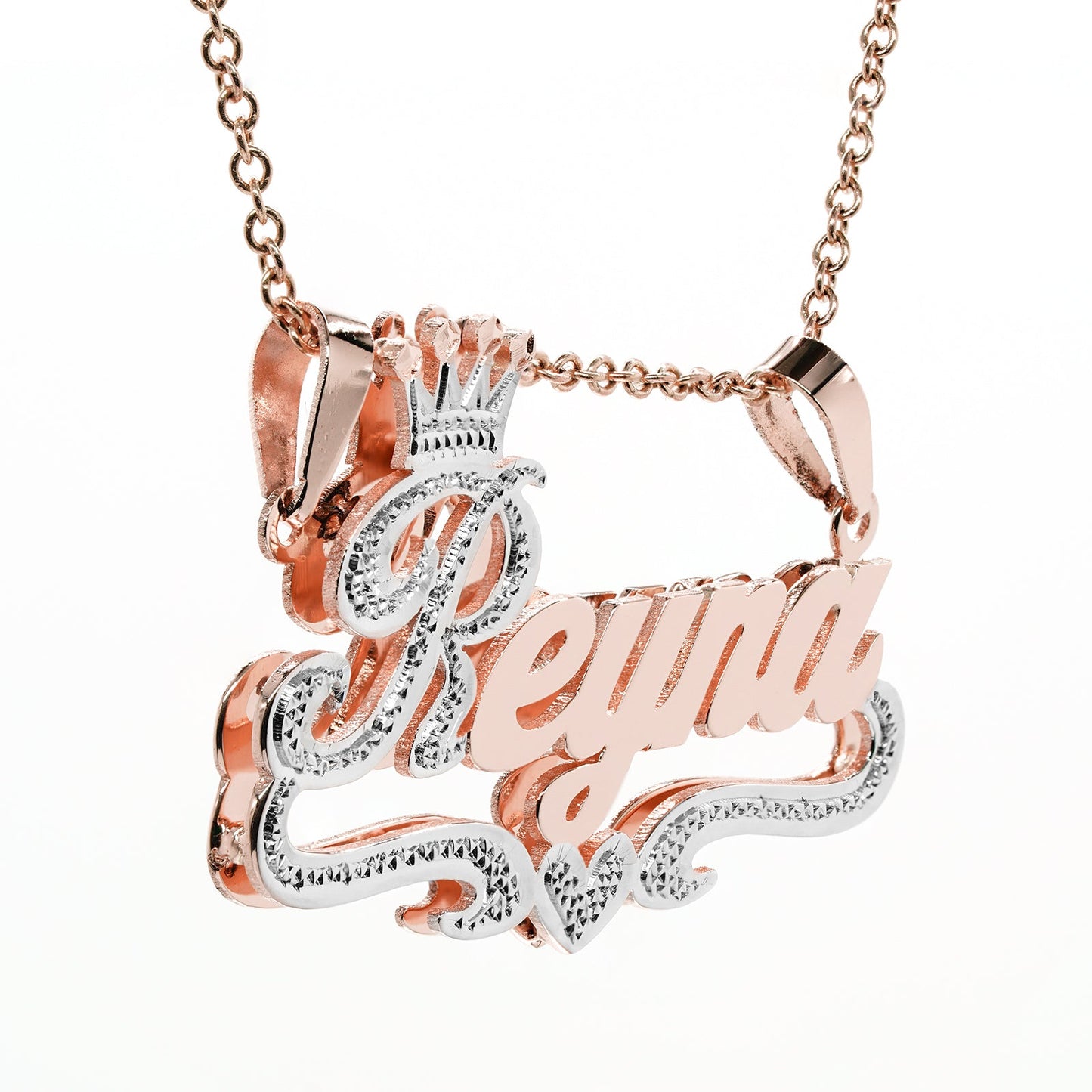 Custom Sterling Silver Nameplate Necklace with Crown | Double Bail