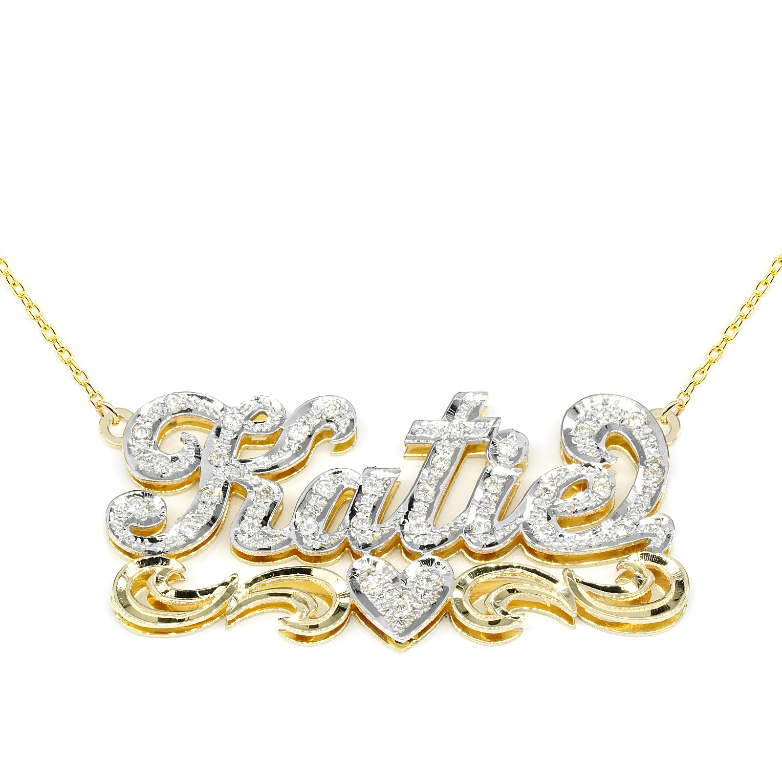 14K Gold and Diamonds Custom Shadow Box Name Plate 14K Yellow Gold