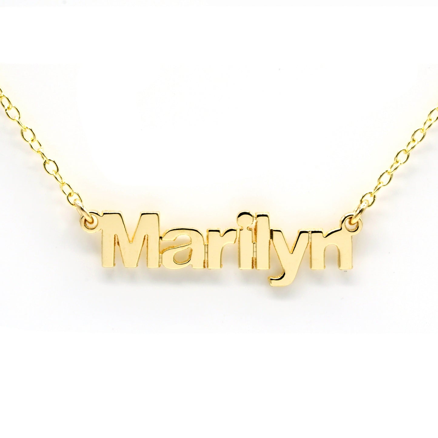 Personalized 14K Gold Modern Block Text Name Necklace - Elegant Creations NYC