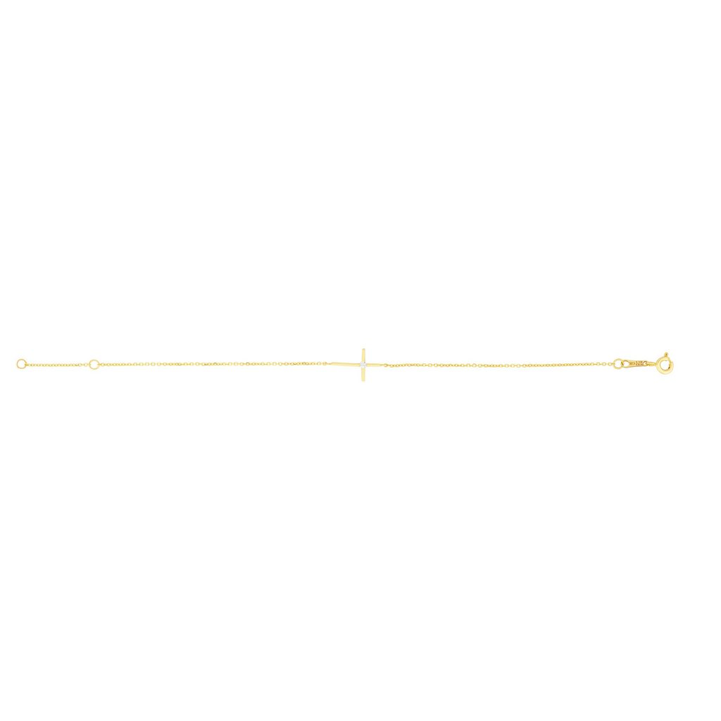 14K Gold Children's CZ Side Cross Bracelet