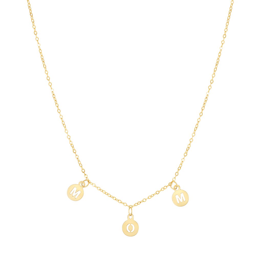 14K Gold MOM Dangling Disc Neklace