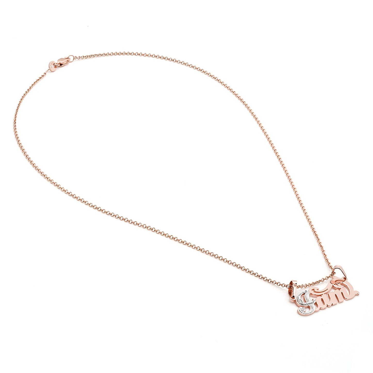 Double Bail Nameplate in Sterling Silver with Rhodium Sparkle