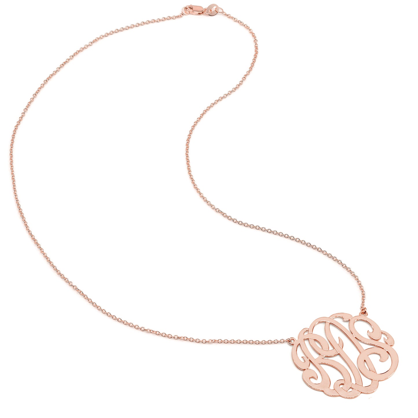 Personalized 1.25" 14k Gold Script Monogram Necklace