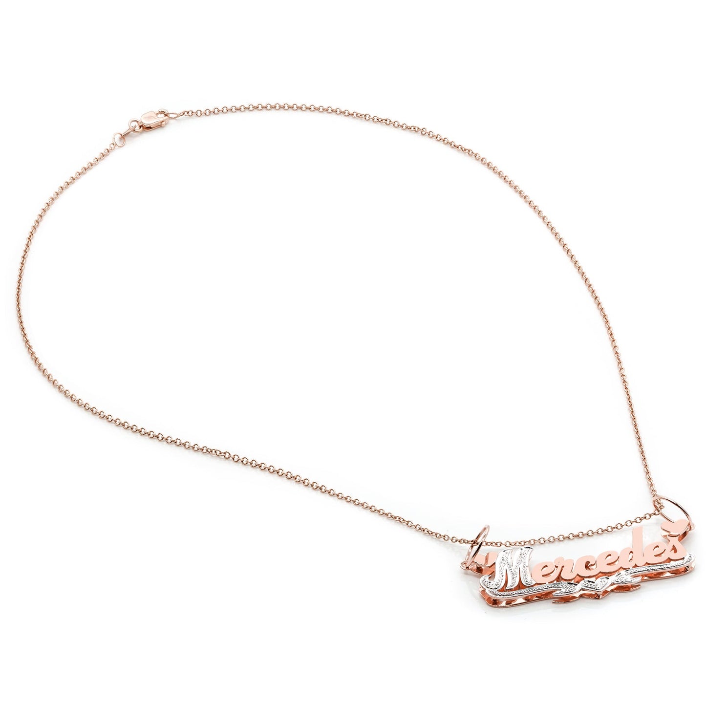 Double Layer Nameplate Pendant with Rhodium Sparkle. Double Bails for Attaching Chain