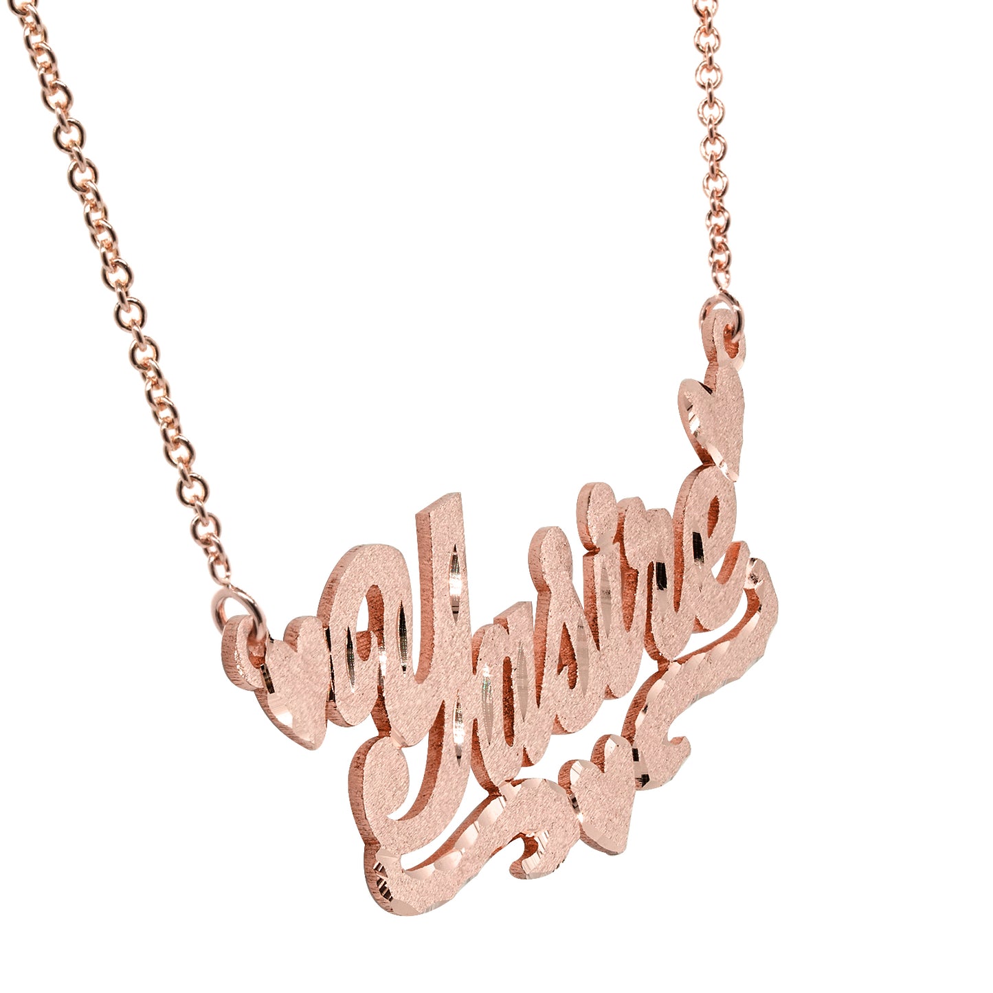 Custom Name Plate Necklace in 14K Solid Gold with Florentine Finish