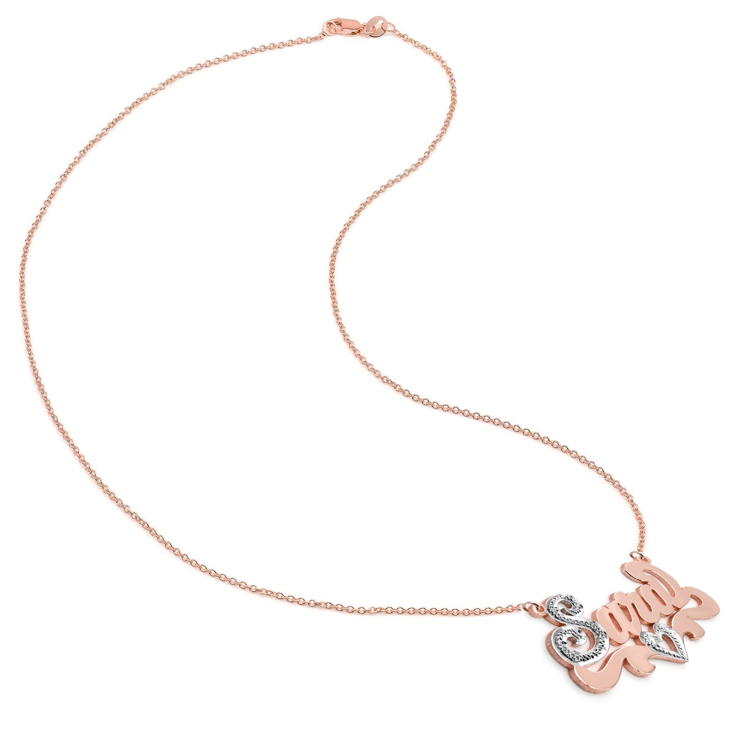 Custom Sterling Silver Nameplate Necklace with Heart First Letter and Heart in Rhodium Sparkle