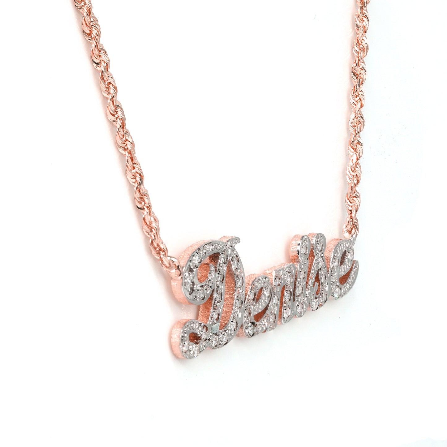 Personalized 14K Gold and Full Diamonds Name Plate | Rope Chain